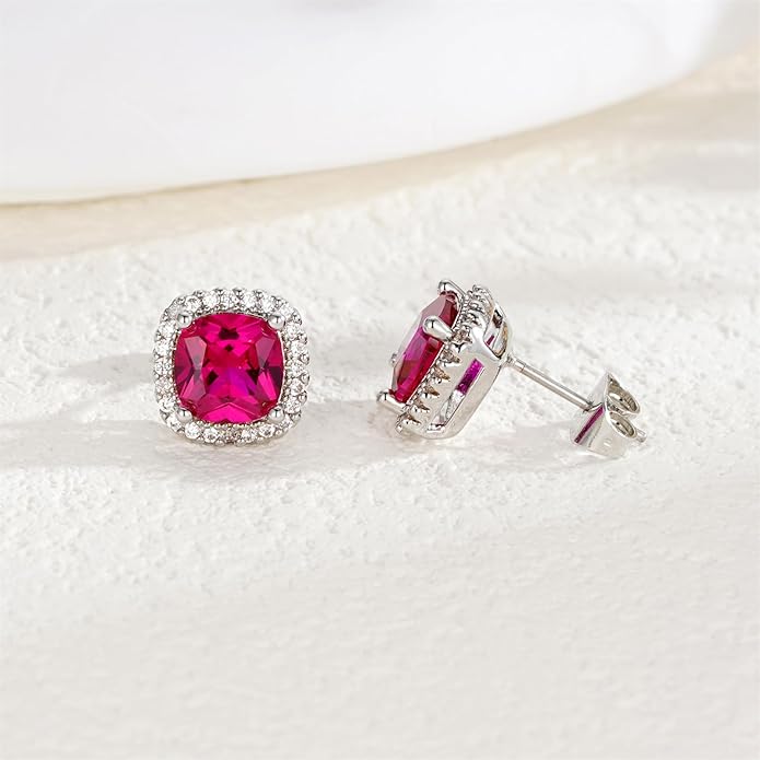 YOMELA Cubic Zirconia Earrings Studs, Halo CZ Birthstone Simulated Diamond Stud Earrings for Women