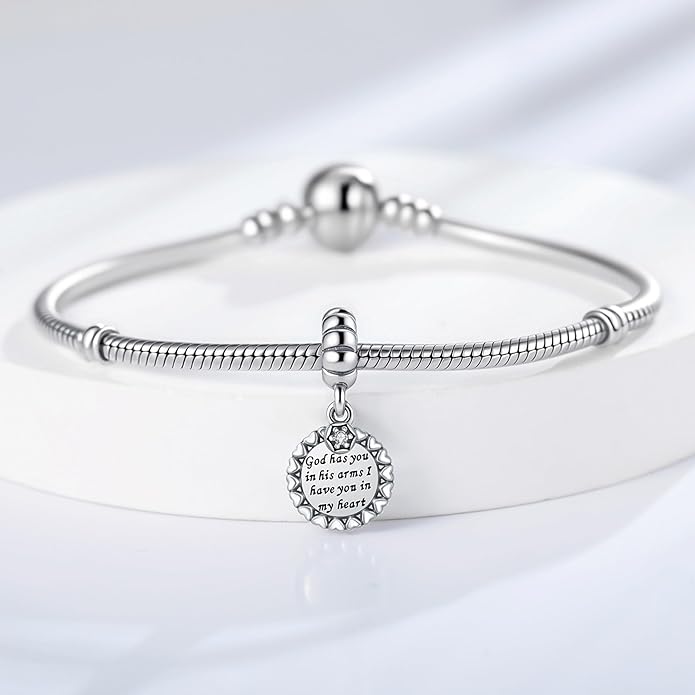 925 Sterling Silver Charms Fit Pandora Charms Bracelet God Has You In His Arms I Have You In My Heart Fit Wife Daughter Mother's Day Christmas Birthday Gift