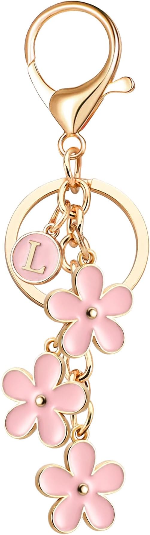 OUMILAN Initial Keychain Cute Flower Charms Keyring for Handbag Backpack–Personalized A-Z Letter Jewelry Gift for Women Girls