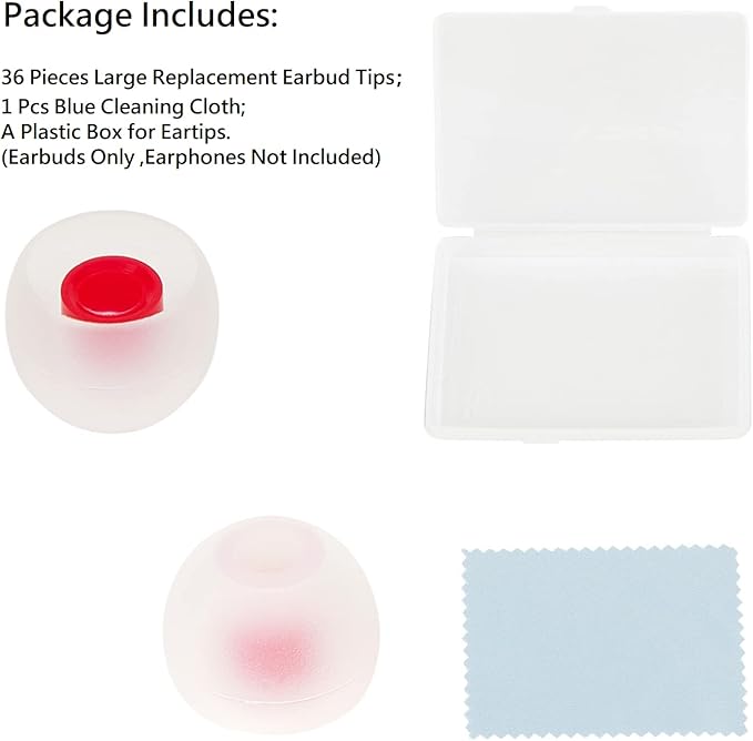 36 Pieces Medium Earbud Tips Soft and Comfortable Ear Bud Replacement Pieces Silicone Fit Most in-Ear Headphones，Inner Hole 3.8mm -5.5mm，Medium White and Red Replacement Eartips