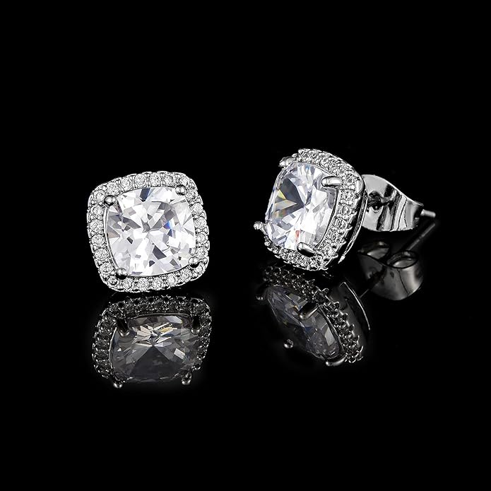 YOMELA Cubic Zirconia Earrings Studs, Halo CZ Birthstone Simulated Diamond Stud Earrings for Women