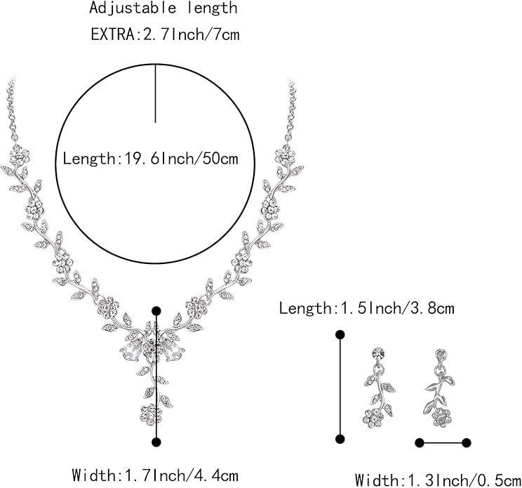 BriLove Women's Wedding Jewelry Leaf Cluster Flower Crystal Dangle Earrings Pendant Necklace Set for Bridal
