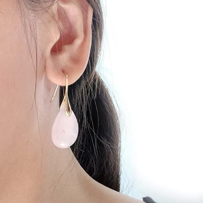 SELOVO Agate Teardrop Stone Grey Drop Earrings Fishhook Dangle Earrings for Women