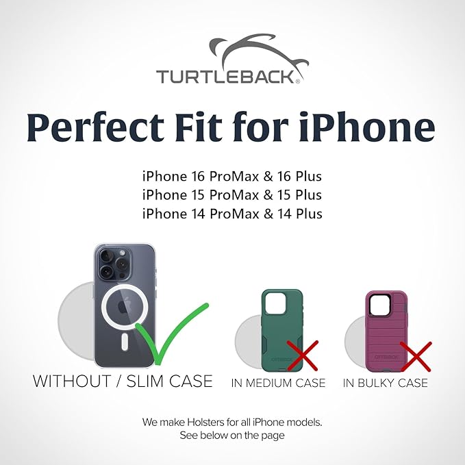 Turtleback Belt Clip for iPhone 16 Pro Max, 15 Pro Max, 14 Pro Max -Small- Fits w/Slim MagSafe Style Cases, Premium Black Nylon, Vertical Belt Holder, Magnetic Closure, HD Rotating Belt Clip