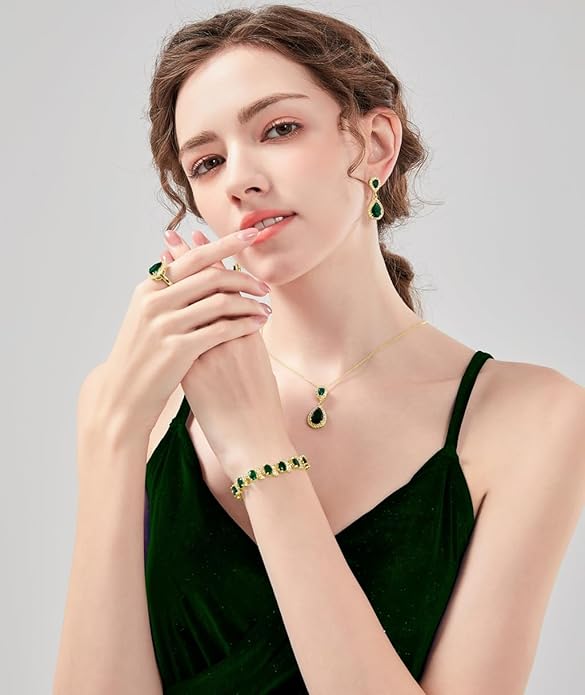 LMXXVJ Teardrop Jewelry Set for Women，Necklace Earrings Adjustable Ring Bracelet Set Fashion Formal Platinum/Gold/Rose Gold Jewelry Gift Girl/Mom/Wife/Grandmother/Best Friend/Aunt