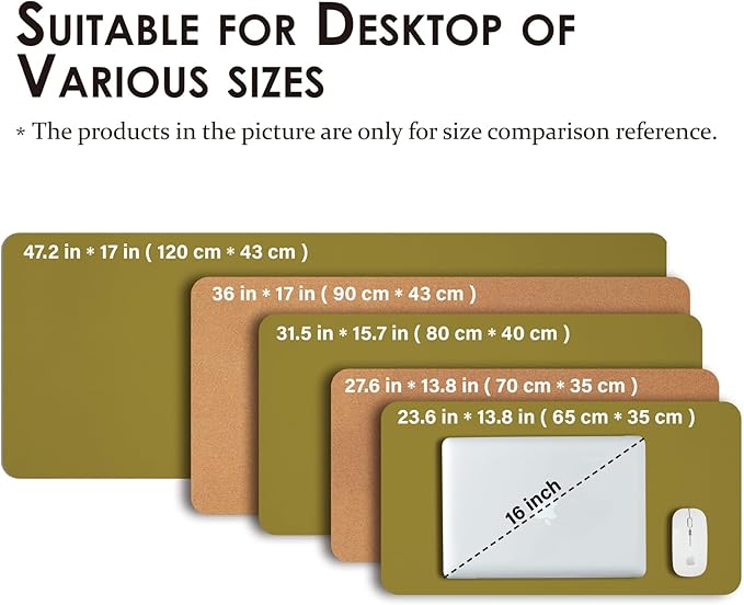 Cork Desk Mat - Dual-Sided Desk Pad for Office and Home - Desk Organization and Accessories - Ideal for Large Mouse Pad and Desk Mats on Top of Desks(Olive Green,80cmx 40cm)