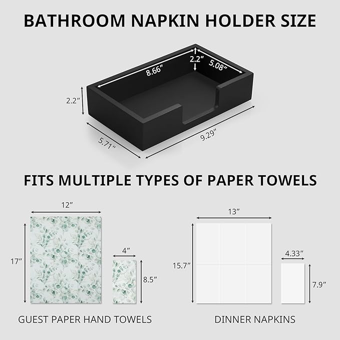 Black Guest Towel Holder Tray for Bathroom, Wood Napkin Holder for Bathroom, Disposable Paper Hand Towel Holder for Bathroom Accessories, Dinner Napkin Holder for Kitchen Table Party