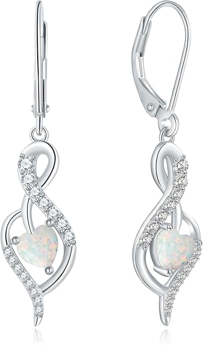 Infinity Heart Dangle Drop Earrings for Women, 925 Sterling Silver Birthstone Leverback Earrings, Birthday Anniversary Valentines Day Jewelry Gifts for Women Mom Her