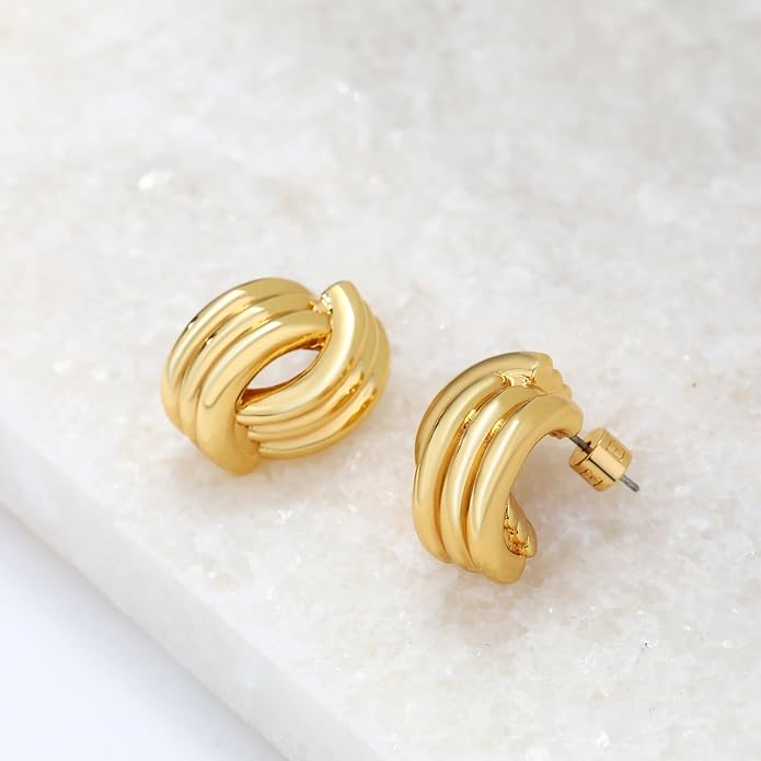 EVEYE Trendy 18k Gold Plated Knot Earrings for Women Drop Dangle Statement Earrings Chunky Knot Link Circle Statement Drop Dangle Earrings Studs Textured Metal Stud Hypoallergenic Jewelry Gifts