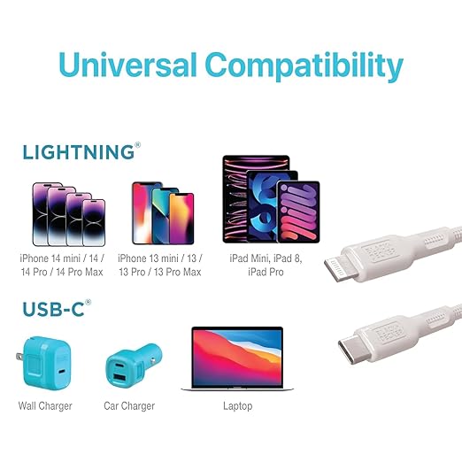 BLACK+DECKER USB C to Lightning Cable - Fast Compatible iPhone Lightning Cable - Durable Braided Type C iPhone Charger Cord - for Travel and Daily Use - Multiple Colors and Lengths - 9ft