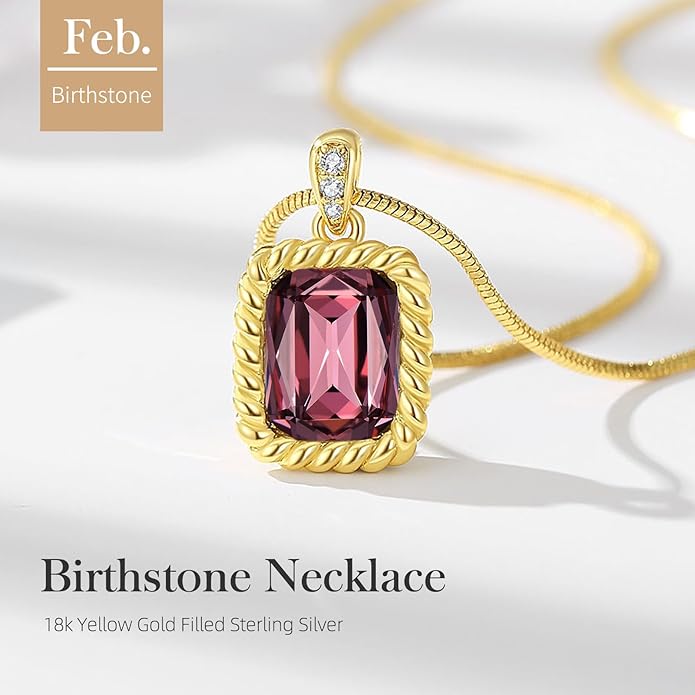 Valentine's Day Gifts for Her-18K Gold Plated Dainty Square Crystal Birthstone Necklace,Gold Jewelry for Women,Anniversary Birthday Gifts for Women Her Wife Girlfriend Mom Womens Necklace Jewelry