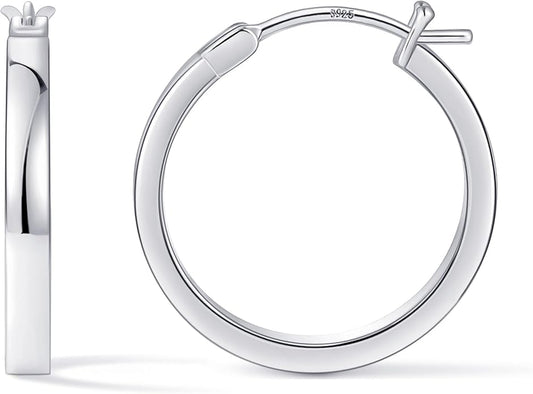 Gacimy Flatted Hoop Earrings for Women 14K Gold Plated with 925 Sterling Silver Post