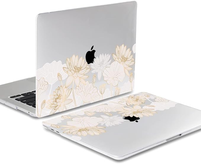 Batianda Design Case for M1 MacBook Air 13 Inch Model A2337 A2179 A1932 2021 2020 2019 Release,3D Painted Hard Shell with Keyboard Cover & Screen Protector, Golden Lotus