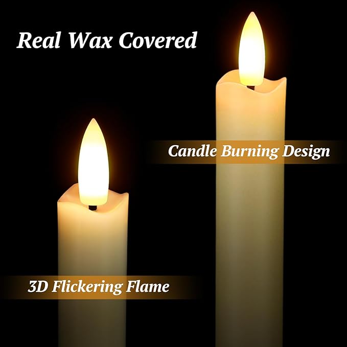 Flameless Candles with Remote: 8 Pack Battery Operated Window Candles 9.6" Real Wax LED Flickering Flameless Taper Candles 3D Wick Lights Halloween Christmas Wedding Birthday Party Decorations (Ivory)