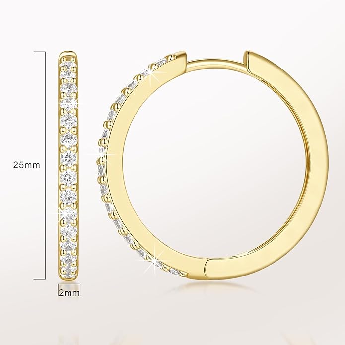 NEARLAND 14K Gold Hoop Earrings for Women 14K Gold Earrings Hypoallergenic Lightweight Small Hoop Earring for Womens with Round Cubic Zirconia Huggie Hoops Earring for Women 12/14/16/20/25/30mm