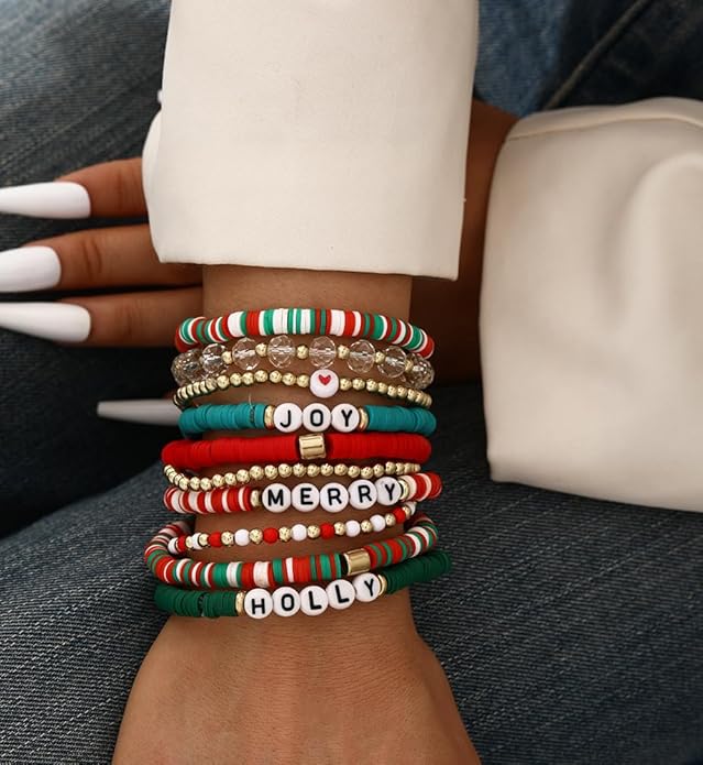iF YOU 13pcs Heishi Clay Beaded Stretch Bracelets for Women, Boho Gold Surfer Stackable Bracelet Stacks White Brown Black Beach Jewelry