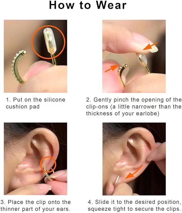 Clip on Hoop Earrings for Women, 14K Real Gold Plated Non Pierced Small Hoop Cubic Zirconia, Fake Piercing Mini Beaded Hoop Earrings Set 2 Pairs