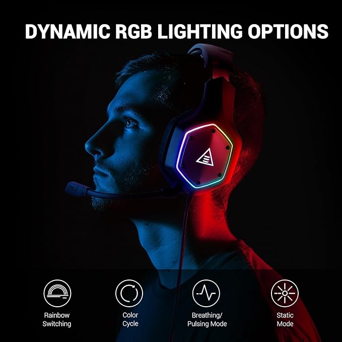 EKSA E1000 V2 Gaming Headset, PC Headset with USB C Plug, Wired Headphones with Noise Canceling Microphone, 7.1 Surround Sound, RGB Light, include USB Adapter for Computer,Mac, PS4/PS5 Console, Laptop