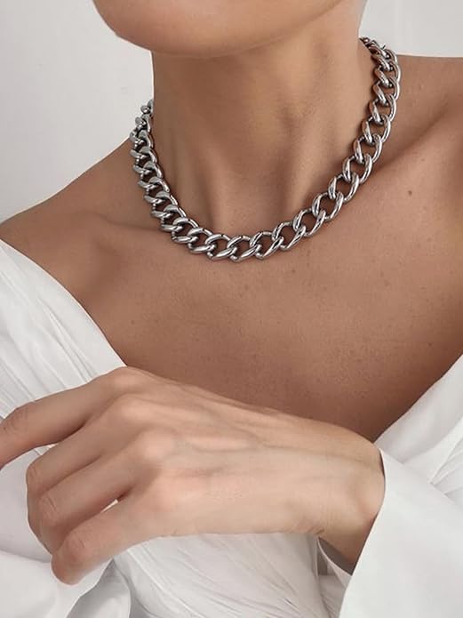 ChainsHouse Cuban Link Chain for Women Chunky Gold Necklace Stainless Steel/Gold Plated Choker Necklaces for Women, 12/16/20 mm Width Thick Chain Choker Punk Hip-Hop Jewelry,18-20"