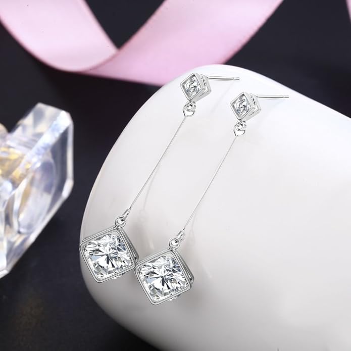 SBLING Cubic Zirconia Teardrop Earrings, Diamond Earrings, Wedding Earrings for Brides Bridesmaids, Bridal Dangle Earrings, Teardrop Crystal Drop earrings for Women Jewelry Gifts