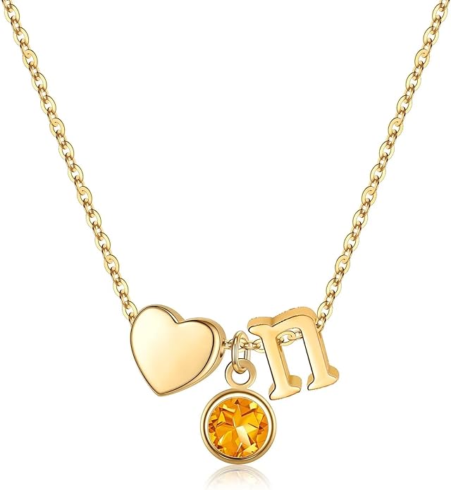 Ursilver Initial Birthstone Necklace for Women - Heart Initial Birthstone Pendant Necklace Personalized Gifts Birthday Gifts for Women