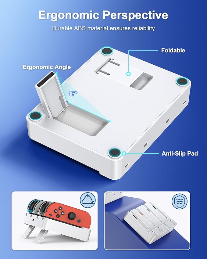Charger for Nintendo Switch 2 and Switch 1 Controller, Horizontal Charging Dock Station for Joy con and for Joycon 2 Accessories with Foldable Storage Stand (White)
