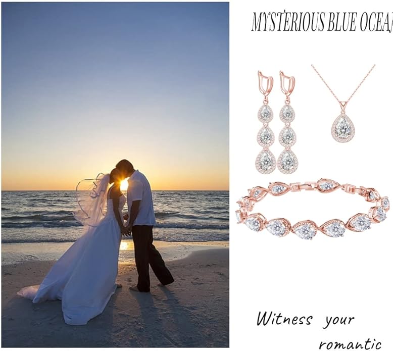 LMXXVJ Necklace Long Earrings Bracelet Set, White Gold Plated Created Blue Sapphire Jewelry Set Wedding Party Gift Jewelry for Women Bridal Bridesmaid