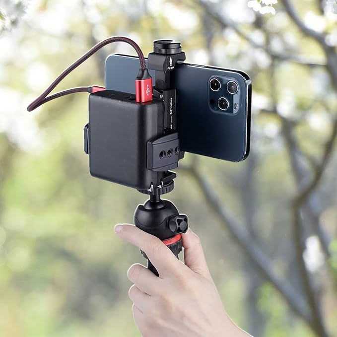 Power Bank Clamp Holder,Camera Cage,with 1/4" Screw,Cold Shoe Mount,Phone Holder Clip [Thick Case & Big Phones Friendly],Radar Detector Mount for Truck Compaitbale with Anker Power Bank