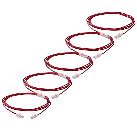 TRUECABLE Cat6 Component Rated Patch Cable, Unshielded (U/UTP), 10ft, Red, 28AWG Solid Copper, Snagless 10G High-Speed Ethernet Cable, PoE++ 4PPoE 100W, UL Listed, RoHS-3, 5 Pack