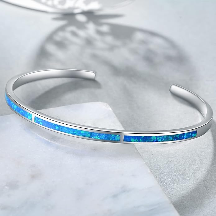 WINNICACA Bracelet for Women Opal Bracelet 925 Sterling Silver Opal Cuff Bangle Bracelets Inspirational Fine Jewelry Gifts for Women Her Wife Mom Daughter Anniversary Birthday Gifts Ideas