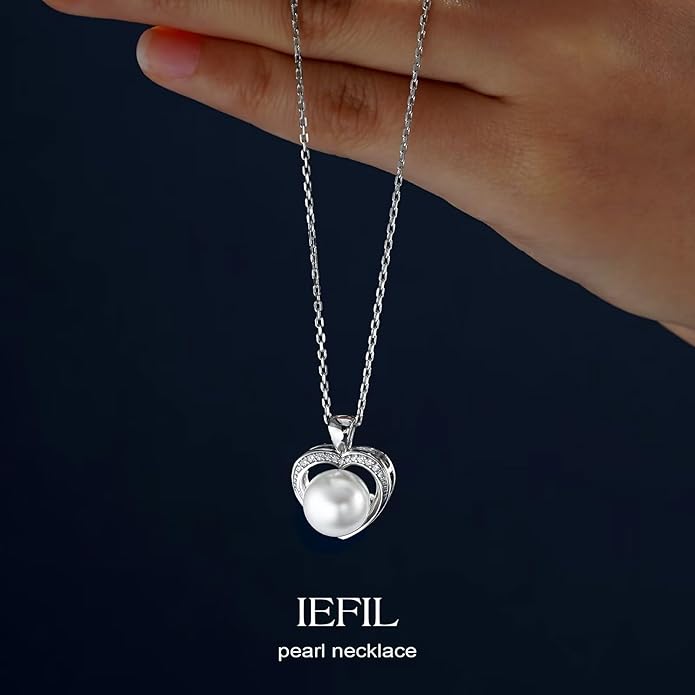 Iefil Valentines Day Gifts for Her - 925 Sterling Silver 10-11mm Freshwater Pearl Necklace, Anniversary Birthday Gifts for Women Wife Girlfriend