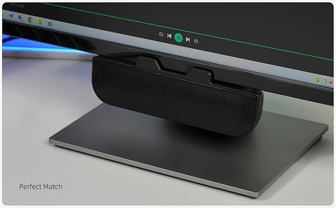 Computer Speakers for Desktop PC, Monitor Speakers, USB Plug-in, Wired, External Speaker for Laptop, Small Computer Soundbar for PC, with Loud Sound, Deep Bass, USB-C Adapter, Easily Clamp to Monitor