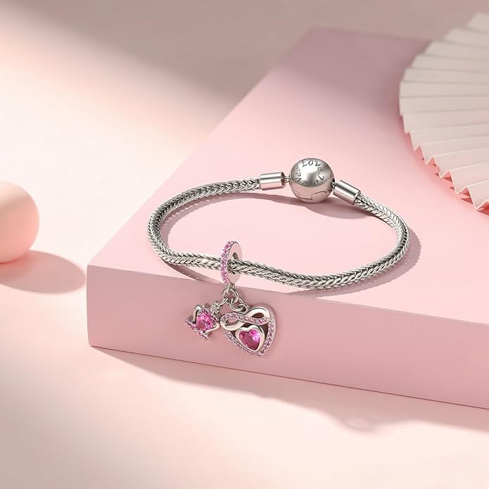 Birthstone Charms for Pandora Charms Bracelets - 925 Sterling Silver Infinity Heart Dangle Charm fit Bracelet and Necklace Birthday Jewelry Gifts For Women