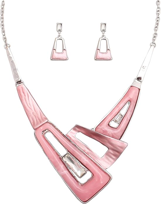 SFE Irregular Enamel Triangle Shape shell Collar Bib Bohemian Boho Statement Necklace Earrings Fashion Costume Jewelry Set for Women