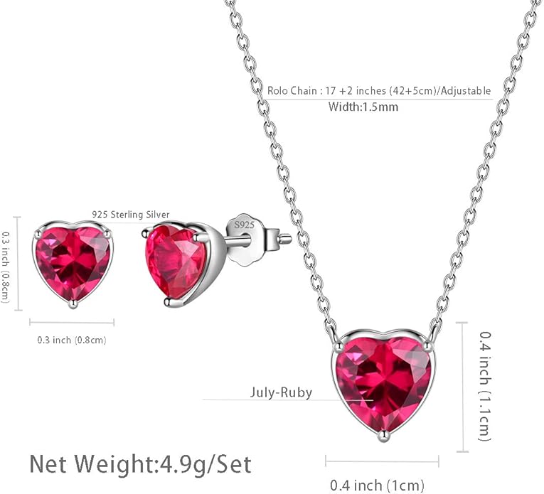 Aurora Tears Hearts Necklace Earrings Jewelry Sets - Women 925 Sterling Silver Birthstone Pendants Earrings Set Crystal Wedding Birthday Jewelry