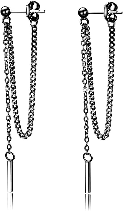 SLUYNZ Solid 925 Sterling Silver Bar Dangle Earrings for Women Minimalist Dangle Earrings Threader Chain