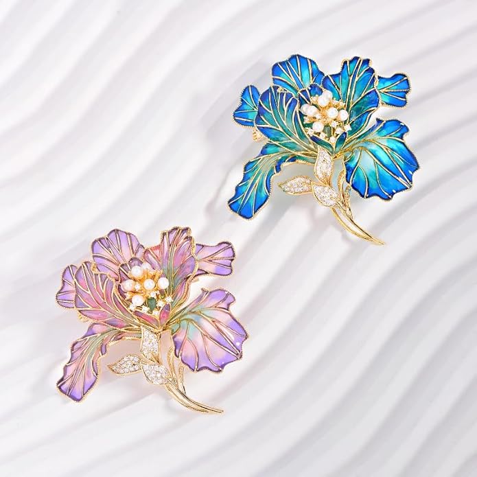 3Pcs Peony Flower Brooch Pin for Women Elegant Enamel Floral Brooch Set Dainty Cubic Zircon Pearl Lapel Pins Flower Pins for Clothes Hat Dress Accessories Prom Jewelry