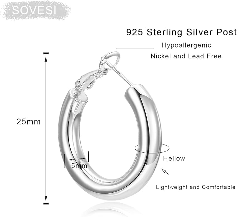sovesi Chunky Gold Hoop Earrings for Women with 925 Sterling Silver Post, 14K Gold Plated Small Thick Gold Hoops Earrings for Women