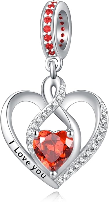 Heart Birthstone Charms for Bracelets, 925 Sterling Silver Women Bead Charms for Charm Bracelets Necklace, Mother's Day Birthday Anniversary Jewelry Gifts for Wife Mom Grandma Daughter
