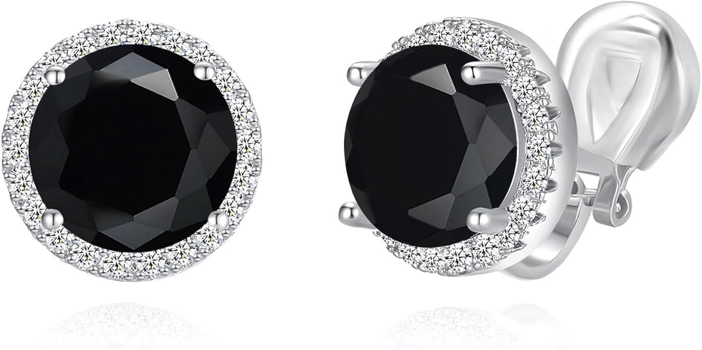 YOQUCOL 10MM Cubic Zirconia Crystal Clip On Stud Earrings Round Non Pierced Earrings for Women