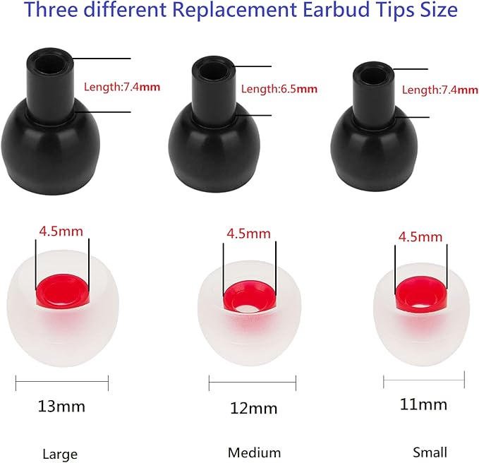 36 Pieces Medium Earbud Tips Soft and Comfortable Ear Bud Replacement Pieces Silicone Fit Most in-Ear Headphones，Inner Hole 3.8mm -5.5mm，Medium White and Red Replacement Eartips