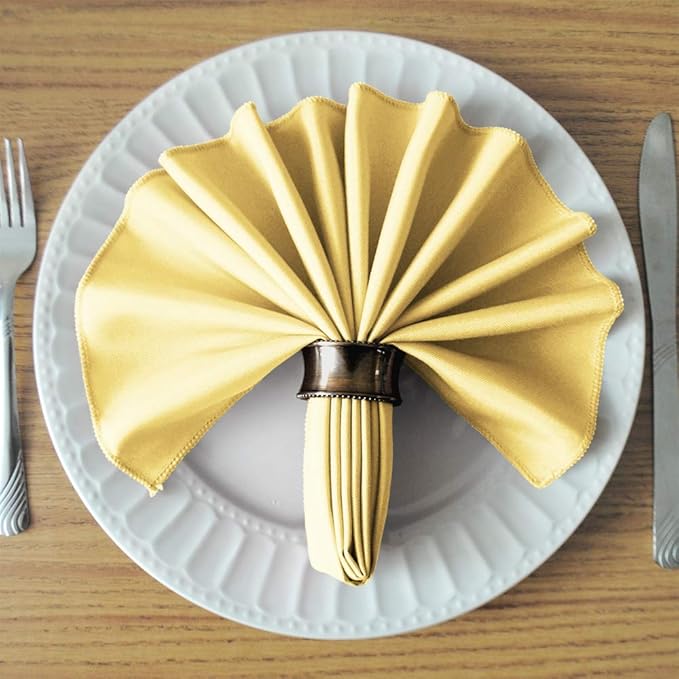 TableLinensforLess 17x17 Inch Polyester Cloth Napkins, Set of 6 (Butter Yellow)