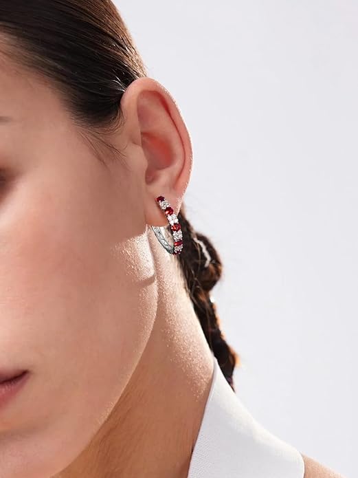 Women's Huggie Hoops with Birthstone 925 Sterling Silver Huggie Stud Hypoallergenic 14K Gold Plated Moissanite Earrings -Emerald Sapphire Ruby Hoop Earrings, Size 20 25mm