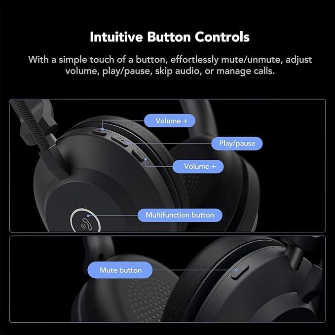 NUROUM HP21 USB Headset with Microphone for PC, AI Noise Cancelling Mic for Work, Wired Headset for Call Center/Office, Mute Button, USB-A/Type-C for Computer/Laptop/Desktop, Compatible w/Zoom/Teams