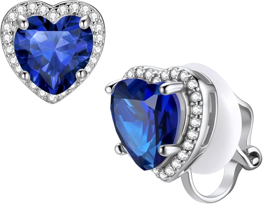 FindChic Sparkling Birthstone Clip On Earrings for Women, Silver Plated Stud Earrings 8MM Cubic Zirconia Non Pierced Studs, 12 Months Birthday Jewelry Gift