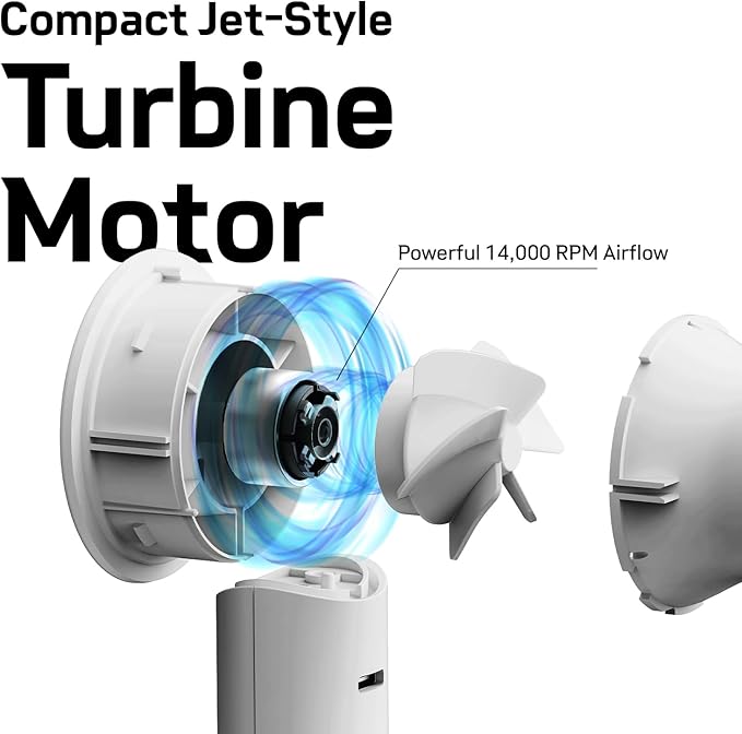 Bluefeel Portable Handheld Turbo Fan, 5-Speed Mini Personal Fan with Adjustable Turbo Mode, 16H Max Cooling Time, and 3000mAh USB Rechargeable Battery for Travel/Outdoor/Home/Office (Soda White)