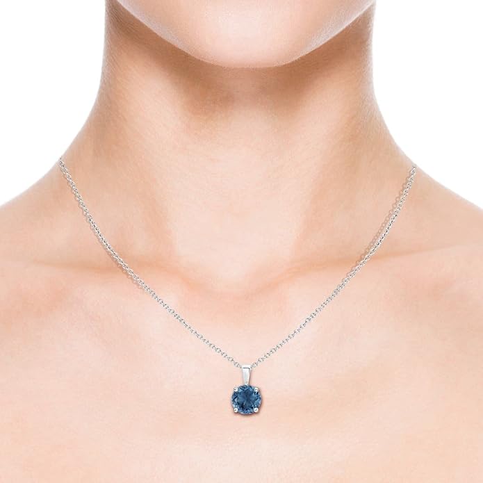 Angara Natural Blue Topaz Solitaire Pendant for Women | Classic Prong-Set Round Blue Topaz Pendant in 14K Solid Gold/Silver/Platinum With 18" Chain | December Birthday, Gemstone Jewelry Gift