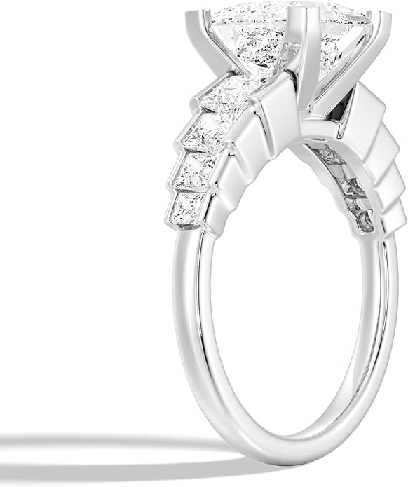 MSBLUE Moissanite Engagement Ring, Staircase Princess Cut, 14K Gold Vermeil, Wedding Promise Ring, Valentines Day Gifts for Her