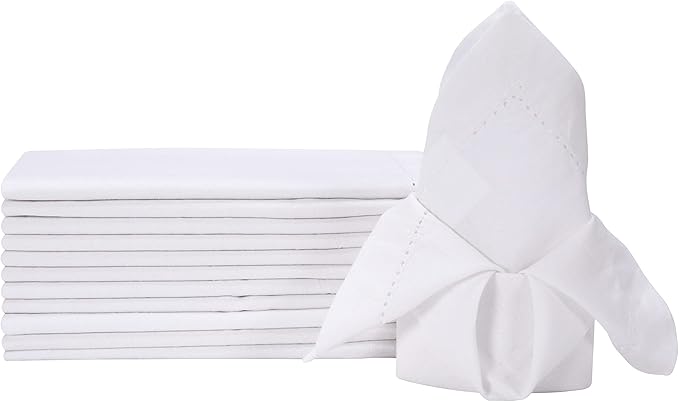 LFH Home Cloth Dinner Napkins White, Cotton Dinner Napkin, Hemstitched Napkin Set of 12, Machine Washable Napkin for Farmhouse, Living Room, Christmas, Family Gathering, 18x18 Inch White