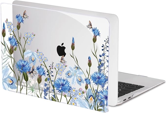 for MacBook Pro 13 Inch Case 2022 M2 2020 2021 A2338 M1 A2251 A2289 with Touch Bar & Touch ID, Plastic Hard Case Keyboard Cover Screen Protector Webcam Cover Brush, Tropical Blue Flowers